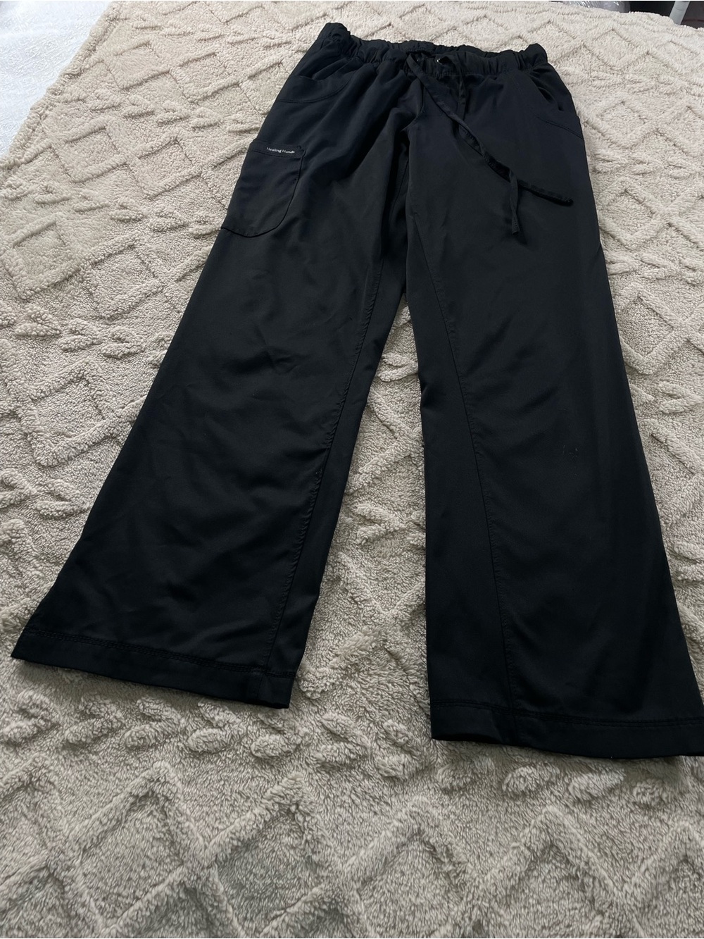 healing hands Black Elastic-Waist Scrub Pants Sz Small/ P Medical Staff